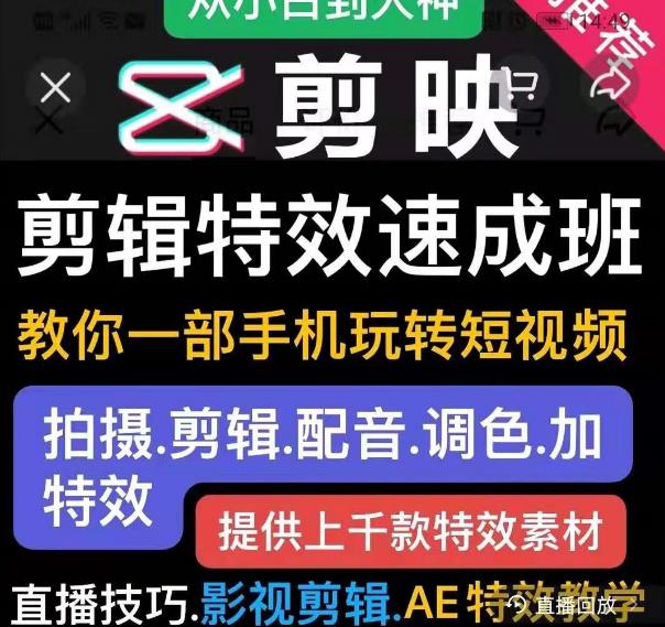 剪映剪辑特效速成班：教你一部手机玩转短视频，提供上千款特效素材|创业技能插图