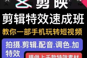 剪映剪辑特效速成班：教你一部手机玩转短视频，提供上千款特效素材|创业技能