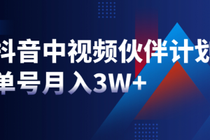 最新赚钱风口：抖音中视频伙伴计划，单号月入3W+，新手老手可操作（附软件）|靠谱副业