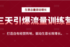 三天引爆流量训练营，打造自有经营阵地，驱动生意长效增长