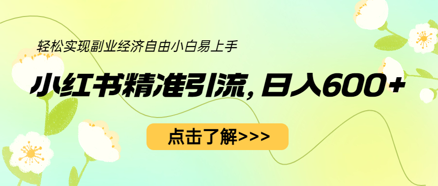 小红书精准引流，小白日入600+，轻松实现副业经济自由